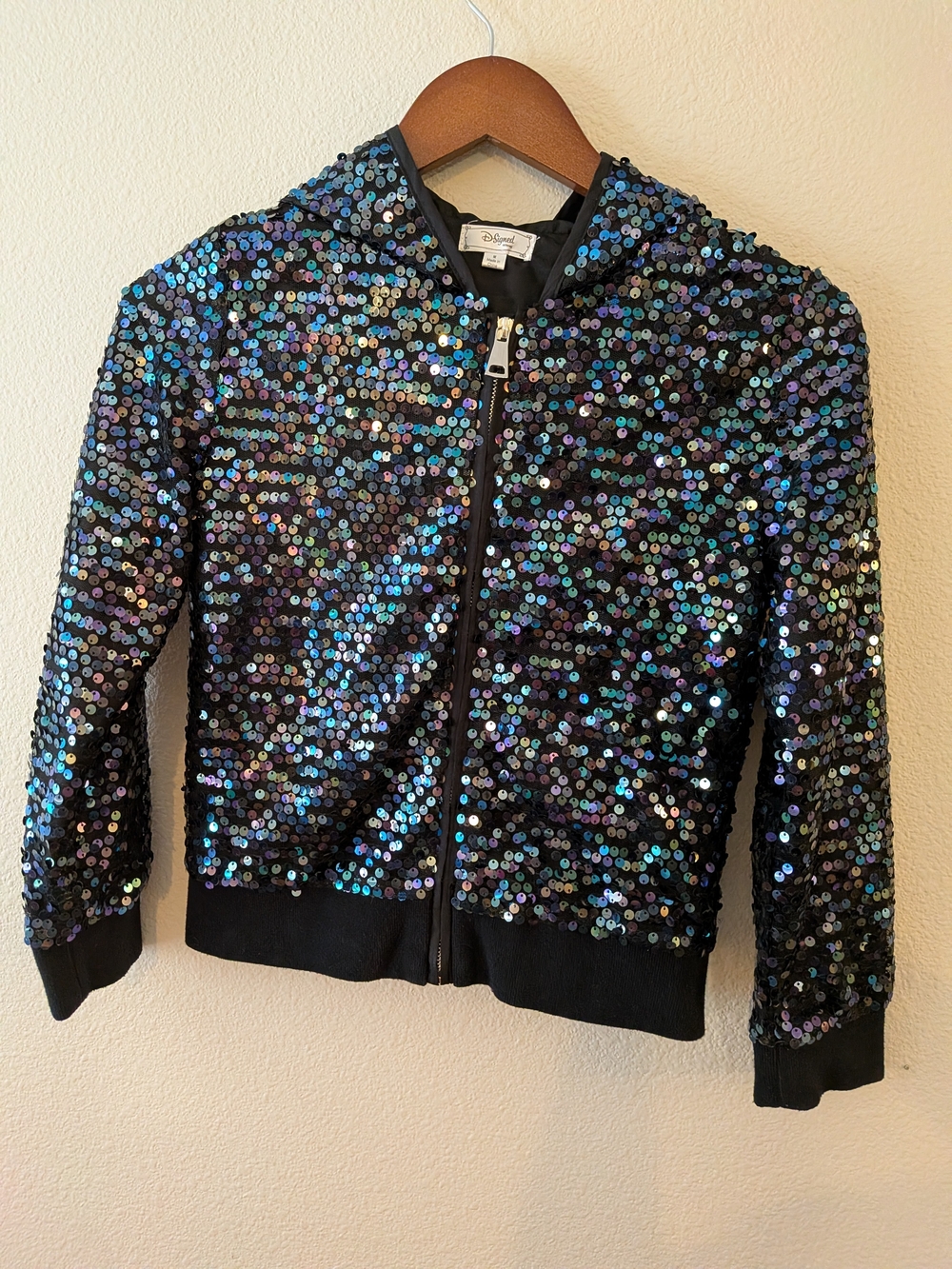 Disney Descendants Black Iridescent Sequin Zip Hoodie Girls